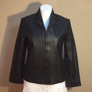 Vintage 1990's Genuine Black Leather zipper Jacket coat Oscar Piel Size L
